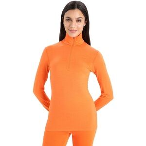Icebreaker 200 Oasis Merino Wool Long Sleeve Half Zip Base Layer Top Orange Sz S